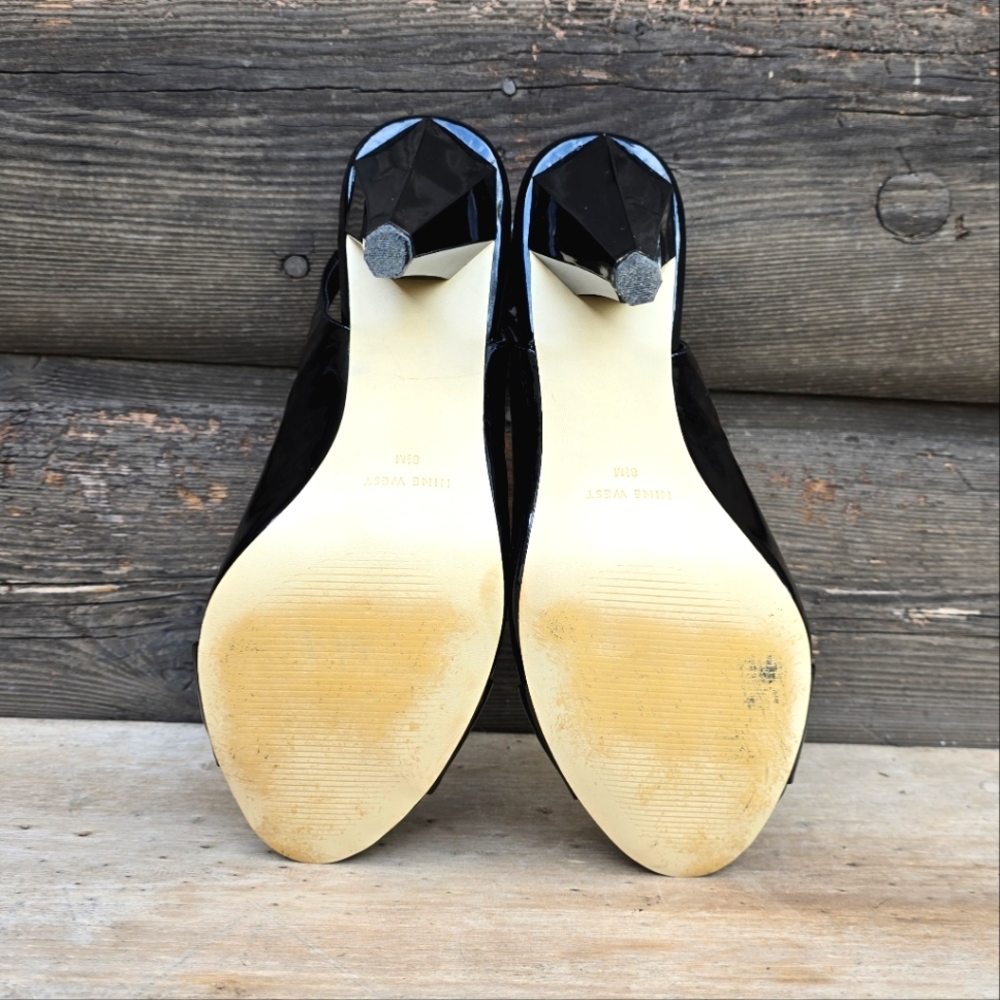Nine West Patent Leather Black Open-Toe Slingback Heels - Picture 15 of 16